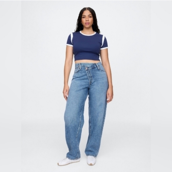 Gap High Rise Crossover Barrel Jeans crossover light wash 29P - Picture 5 of 7